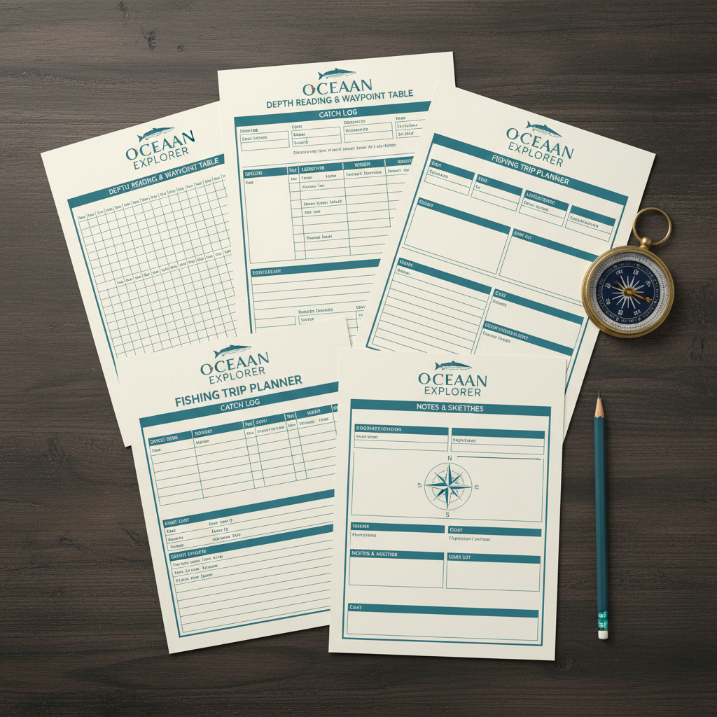 Printable fishing depth and catch log sheet templates